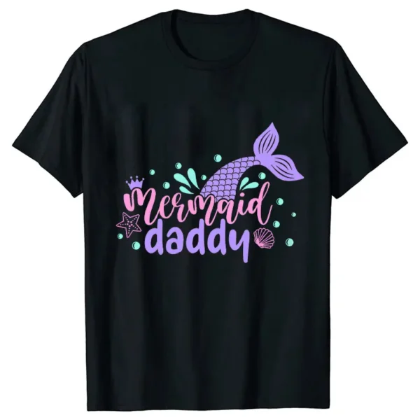 2024 Fashion Matching Family Outfits Girls Birthday Party T-shirt Mermaid Y2k Graphic Tops Unisex Streetwear Kids Black Clothing - Image 3