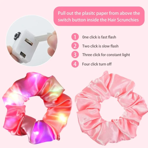 10-100Pcs LED Hair Scrunchie Light Up Hair Scrunchy for Women Satin Elastic Hairband Christmas Glow in the Dark Party Supplies - Image 6