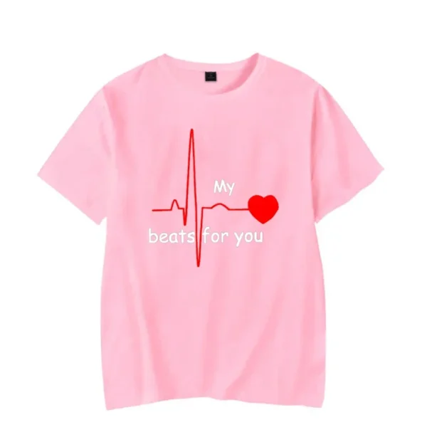 Summer Couple Heart Beats for You Print T Shirt Causal Women Man Tee Shirt Couples T Shirts O Neck Tops Harajuku Lovers Clothing - Image 5