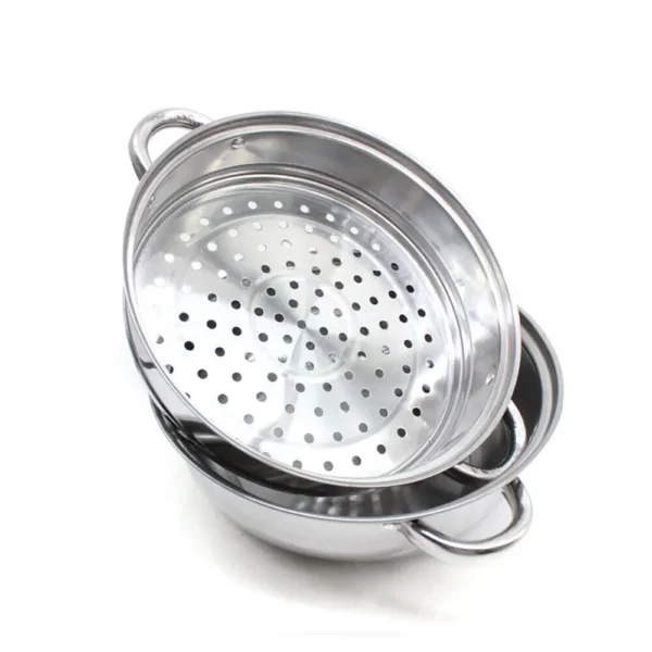 Stainless steel steamer with two layers.