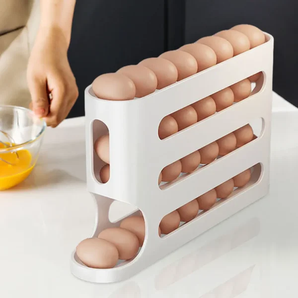 White plastic egg holder with eggs.