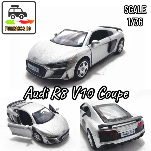 1/36 Audi R8 V10 Pullback Toy Car Model Mechanic Replica Official Licensed Scale Diecast Miniature Art Xmas Kid Boy Gift - Image 4