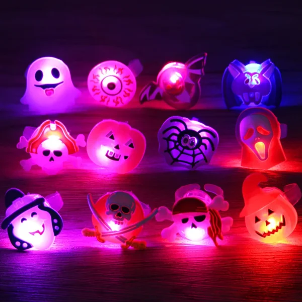 Halloween LED Glow Ring Creative Pumpkin Ghost Skeleton Glow in the Dark Finger Ring Toy Lights Christmas Party Decoration - Image 4