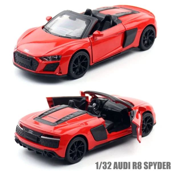 Red 1/32 scale Audi R8 Spyder toy car.