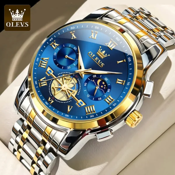 Gold and silver wristwatch with blue face