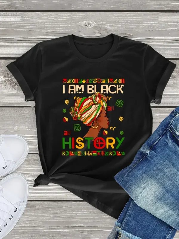 Plus Size I Am Black History T-Shirt, Casual Top For Summer & Spring, Women's Clothing