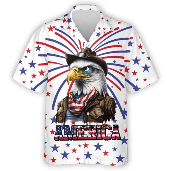 2024 American Independence Day 3D Print Shirts For Men Clothes Happy July Fourth Women Blouses USA Eagle Patriotic Lapel Blouse - Image 5