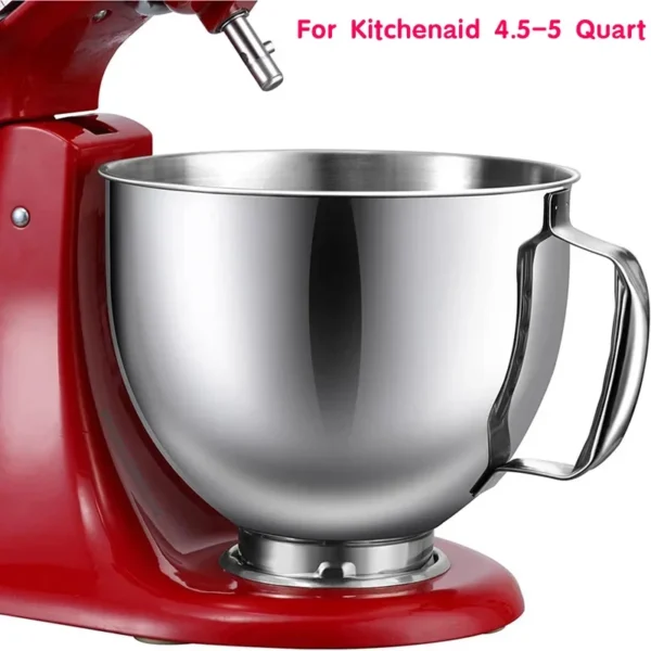 Stainless steel bowl for KitchenAid mixer.