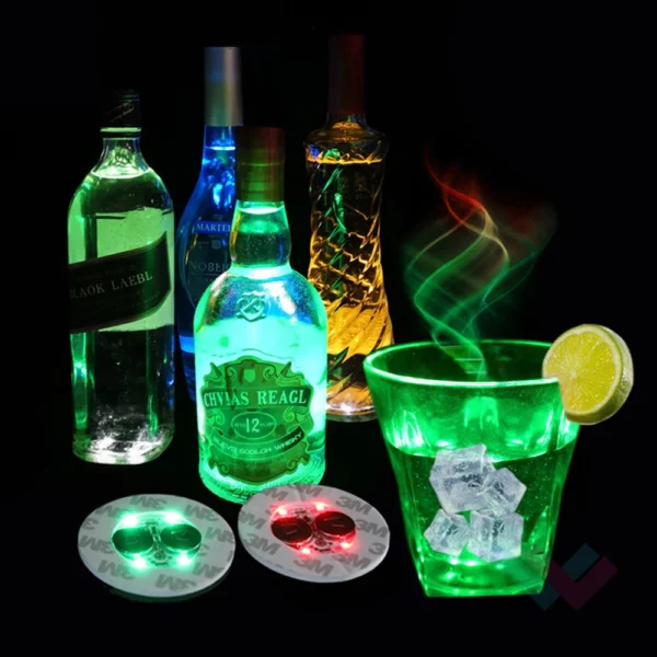 1-20PCS LED Bottle Coasters Lights 4leds Light Up Coaster Stickers Bar Drinks Cup Wine Liquor Bottle Coaster Atmosphere Light