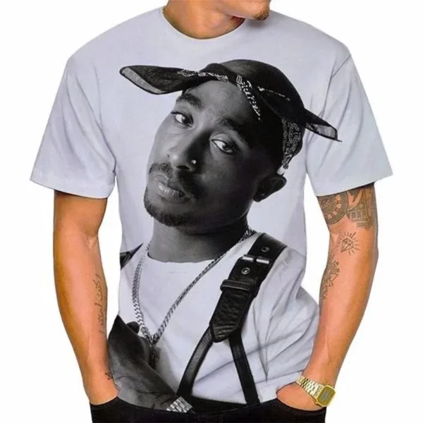 2024 New Men Fashion 3D Print Tupac T-shirt Summer Casual Personality Hip-hop Streetwear Cool T-shirt Men Clothing 2PAC T Shirt - Image 4