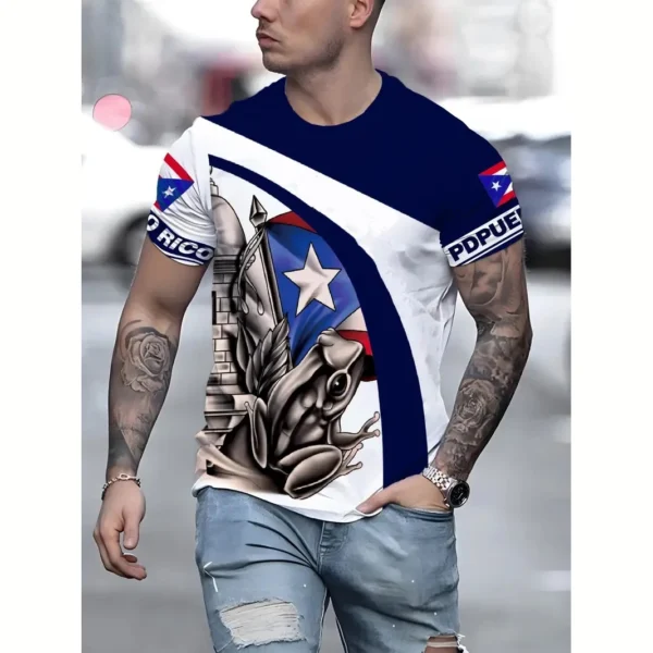 Puerto Rico Men's T Shirt Short Sleeve Tee Flag Pattern Printed T-Shirt Oversized Men Clothing Tops Crew Neck Outdoor Streetwear - Image 6