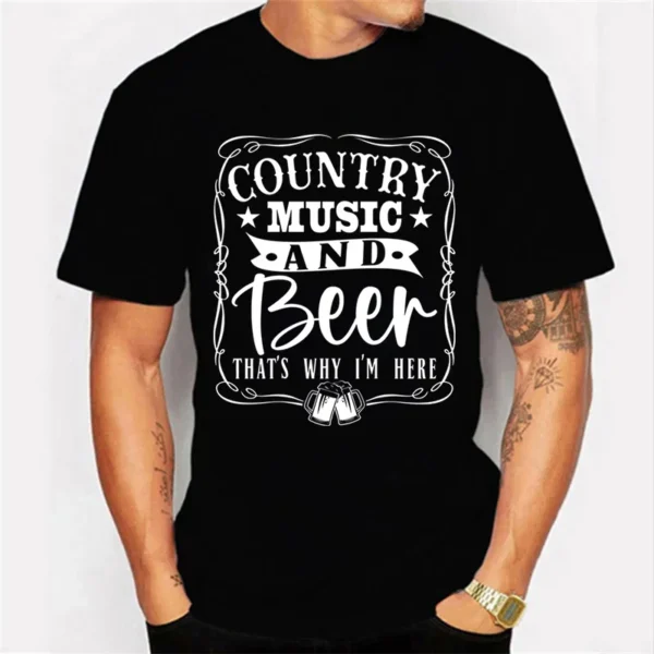 T Shirt for Men Country Music and Beer That's Why I'm Here Funny Men Summer Tshirts Luminous T-shirt Male Harajuku T-shirt Tops - Image 2