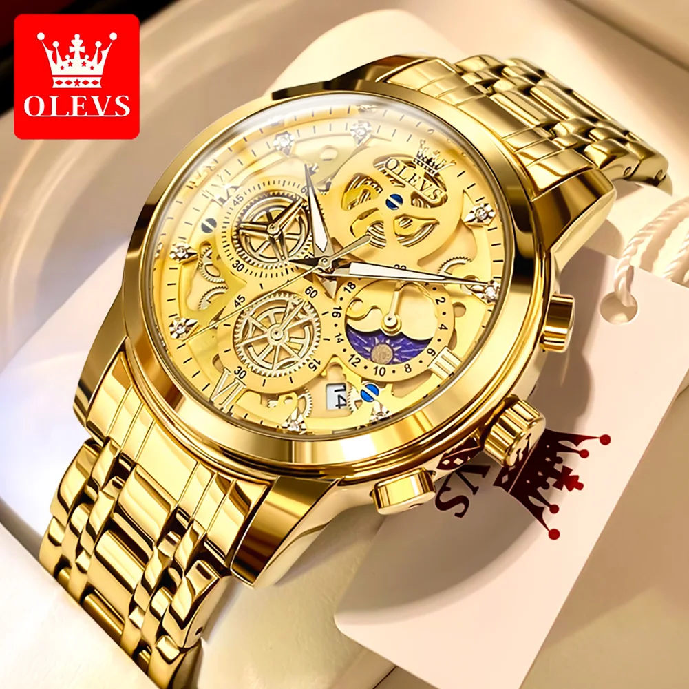 Gold Olevs automatic wristwatch with date display.