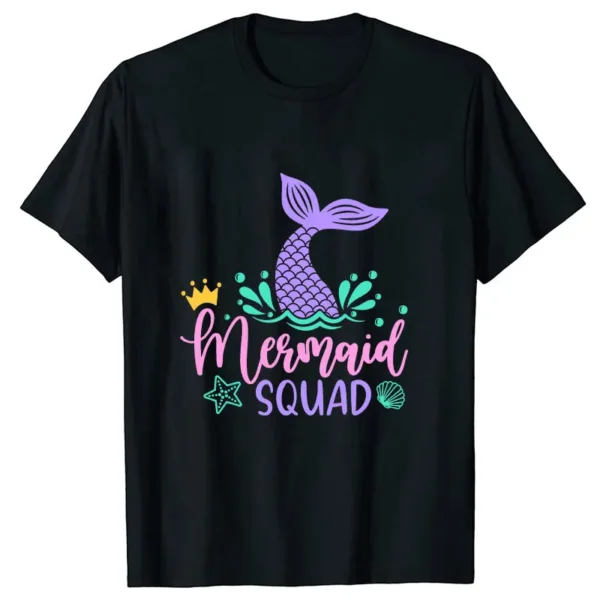 2024 Fashion Matching Family Outfits Girls Birthday Party T-shirt Mermaid Y2k Graphic Tops Unisex Streetwear Kids Black Clothing - Image 5