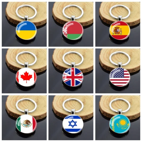 Keychains with different country flags.