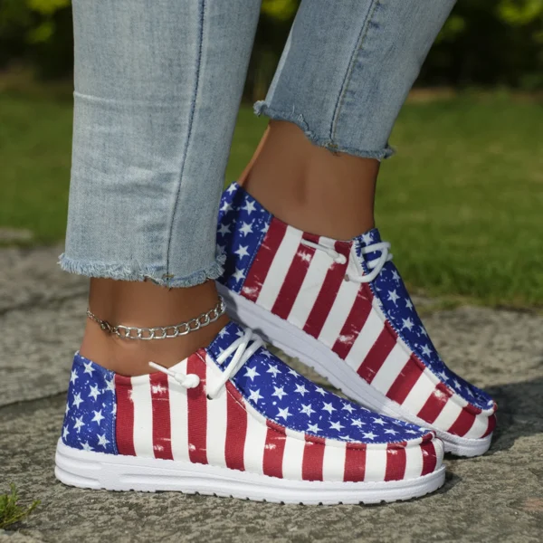 Low Top Sneakers For Women Women Fashion Trainers Shoe Non-Slip Sneakers Casual Independence Day Flag Print Low Top - Image 5