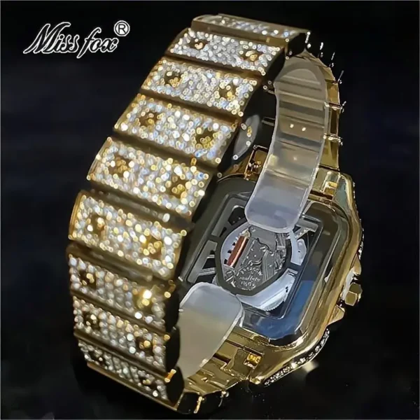 Gold watch with diamond-encrusted band.