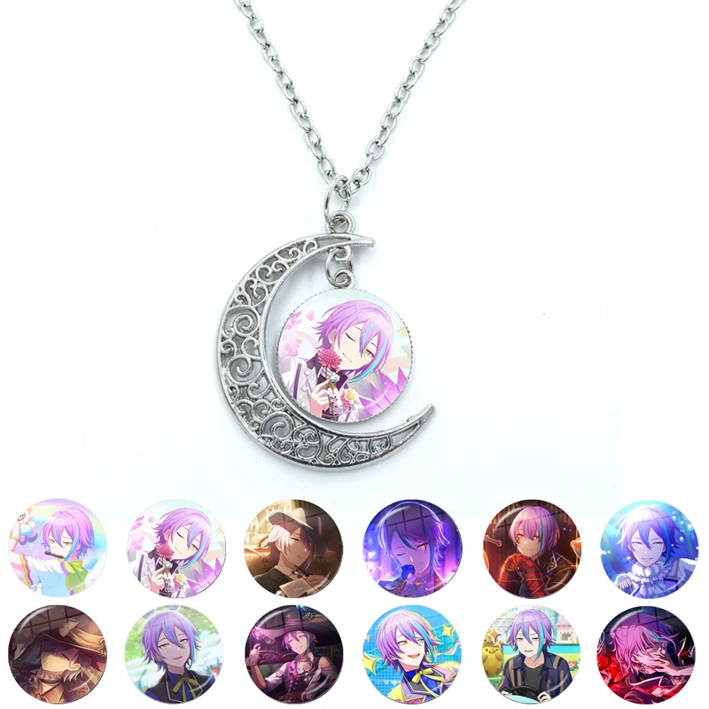 Crescent moon necklace with anime character charm.