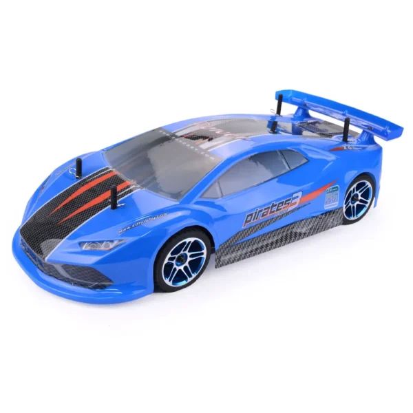 Blue RC car with "Pirates" logo.