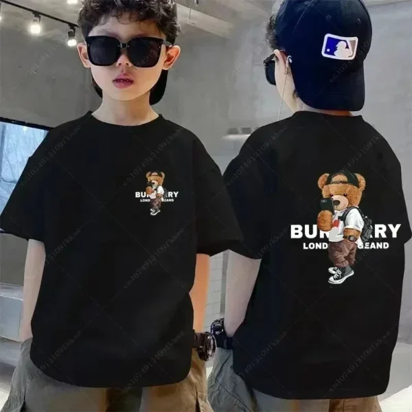 Luxury Brand Bear Graphic Children T-shirt Cotton Cute Print Tshirt Summer Fashion Kids Shirts Boy Girl Tops Clothing Free Tops