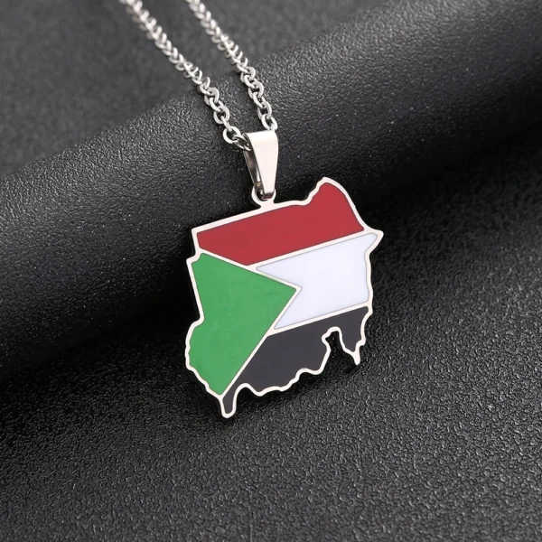 Silver chain with Sudan flag pendant.