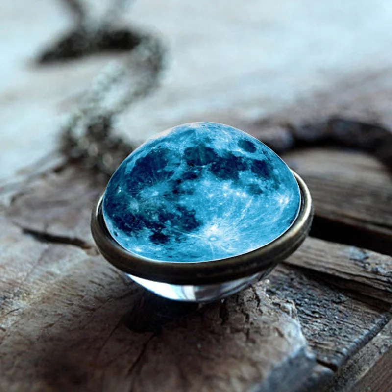 Blue moon glass pendant necklace.