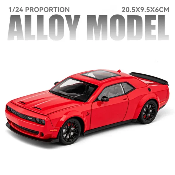 Red 1/24 scale Dodge Challenger model car.