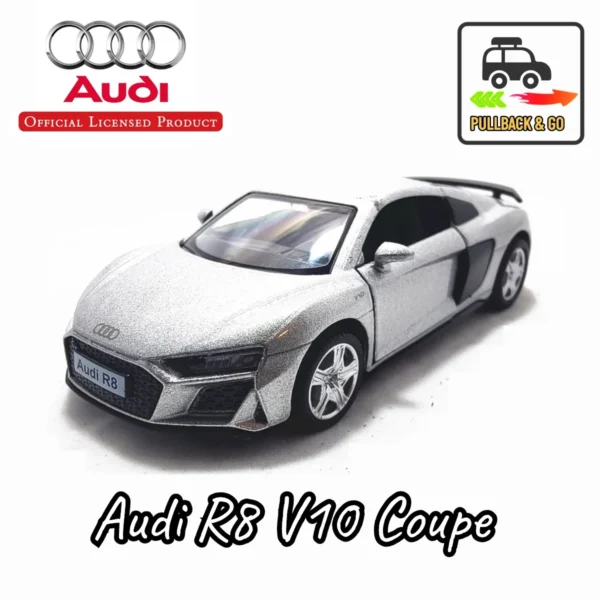 1/36 Audi R8 V10 Pullback Toy Car Model Mechanic Replica Official Licensed Scale Diecast Miniature Art Xmas Kid Boy Gift