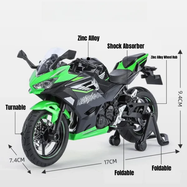 1/12 KAWASAKI Ninja 400 Toy Motorcycle Miniature Diecast Metal Model 1:12 Super Sport Sound & Light Collection Gift For Boy Kid - Image 2