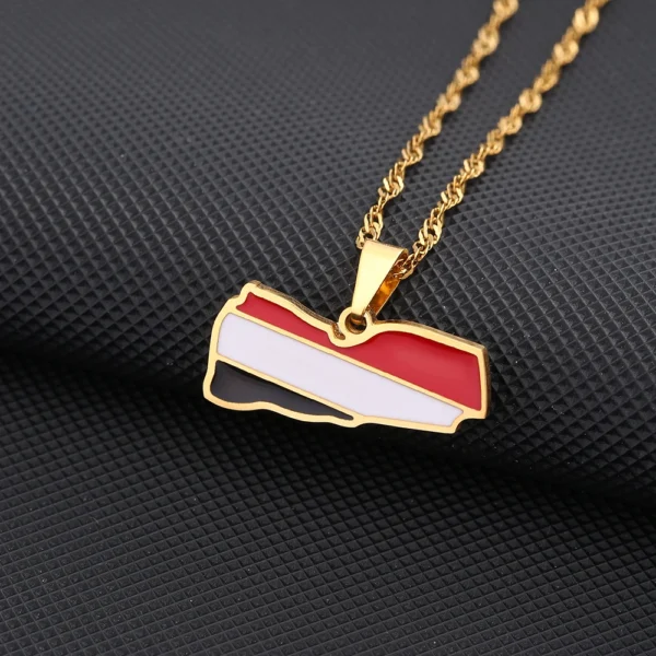 Yemeni flag pendant necklace on chain.