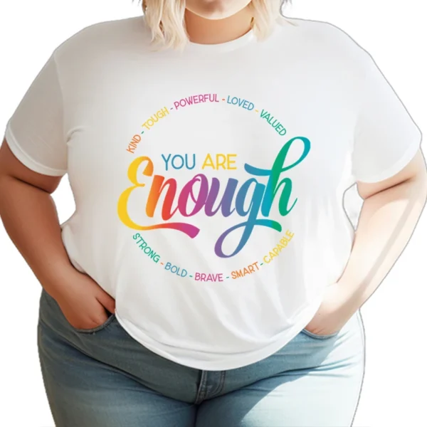 You Are Enough LGBT Pride Month Gay Lesbian Rainbow Ally Oversized Size T-Shirt Woman Summer Clothing Graphic Tees Gifts Lesbian - Image 5