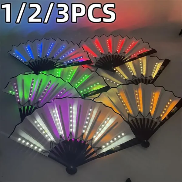 1/2/3PCS Carnival Rave Party Lighting Supplies 8inches Fan Colorful Change Rechargeable LED Fan Glowing For Music Disco Party