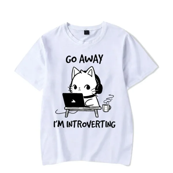 Go Away I’m Introverting Graphic T Shirts Funny Cat Gamer Gaming Tshirt Tops Fashion Harajuku T-shirts Women Men Brand T-shirt - Image 5