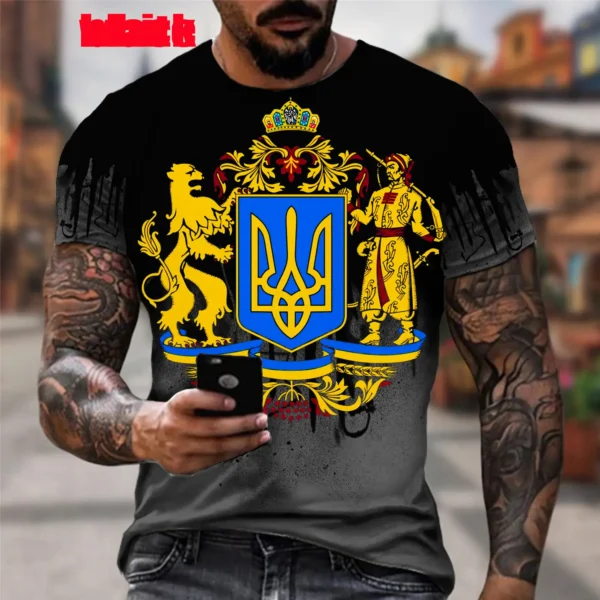 Camouflage Pattern Ukraine Flag 3d Printing T-shirt Summer Fashion Short Sleeve Retro Harajuku Casual Personality Tee - Image 6