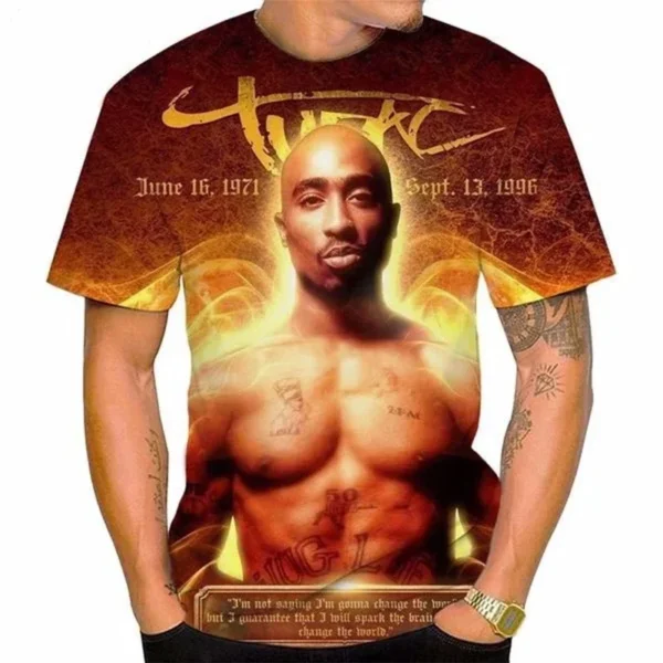 2024 New Men Fashion 3D Print Tupac T-shirt Summer Casual Personality Hip-hop Streetwear Cool T-shirt Men Clothing 2PAC T Shirt - Image 2