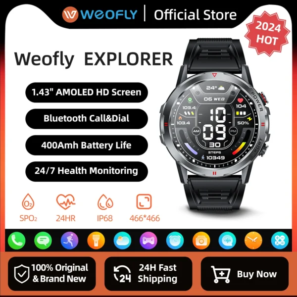 Black smart watch with amoled screen.