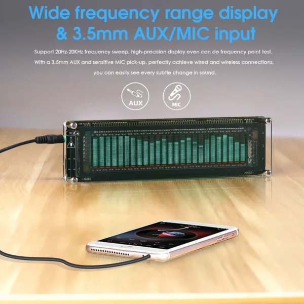 Audio spectrum analyzer with AUX/MIC input.