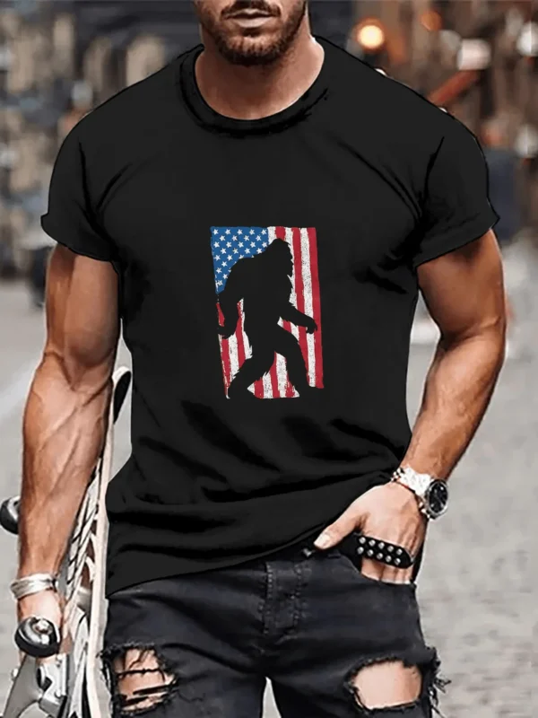 New Harajuku American Flag T-shirt pattern men's loose T-shirt Casual short-sleeved men's O-collar short-sleeved top clothing - Image 5