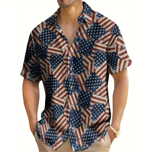 Hawaii Men's Shirt Shirt Summer Casual Short Sleeve Retro Shirt American flag Print Cardigan Top Fashion Male Overszied Clothing - Image 6