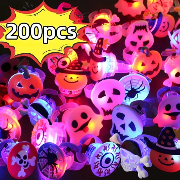 Halloween LED Glow Ring Creative Pumpkin Ghost Skeleton Glow in the Dark Finger Ring Toy Lights Christmas Party Decoration