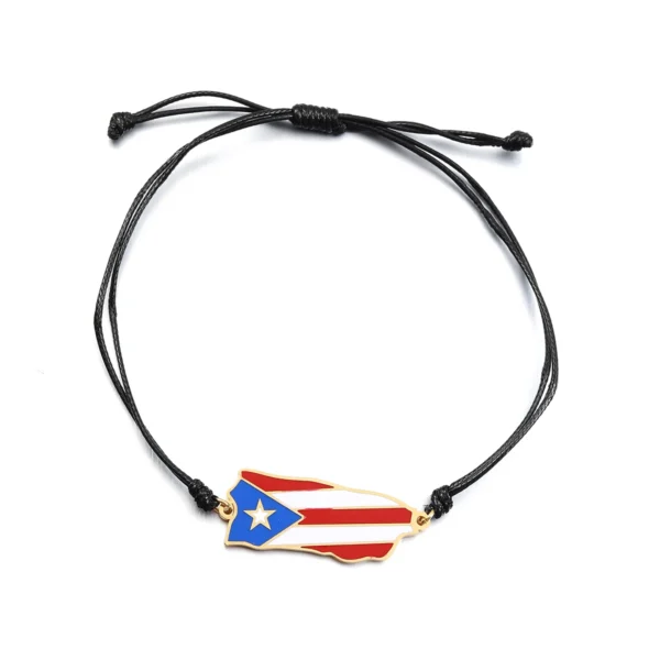 Black string bracelet with Puerto Rican flag charm.