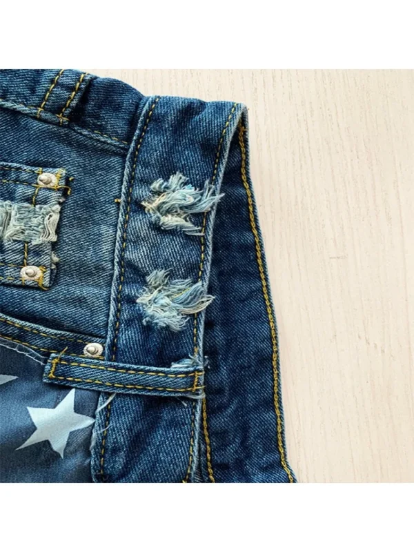 Women's Summer American Flag Tassel Star Print Denim Shorts Fashion Tassel Design Shorts Versatile Casual Shorts - Image 3