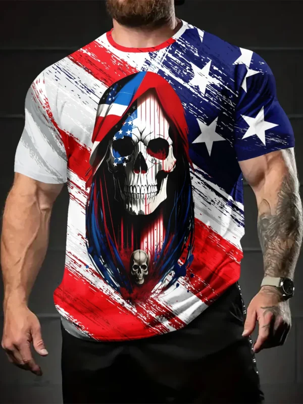 New Harajuku American Flag T-shirt pattern men's loose T-shirt Casual short-sleeved men's O-collar short-sleeved top clothing - Image 2