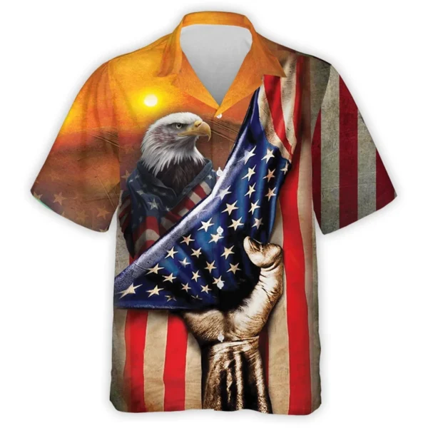 2024 American Independence Day 3D Print Shirts For Men Clothes Happy July Fourth Women Blouses USA Eagle Patriotic Lapel Blouse - Image 3