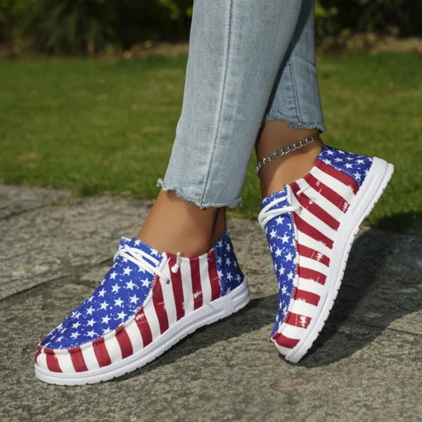 Low Top Sneakers For Women Women Fashion Trainers Shoe Non-Slip Sneakers Casual Independence Day Flag Print Low Top - Image 3