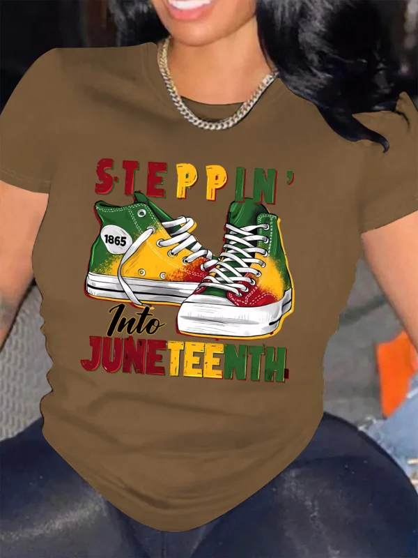 Summer Steppin Into Juneteenth Printed T Shirts Fashion Women Tee T-shirts Casual Short Sleeve Regular Female Graphic Clothes - Image 3