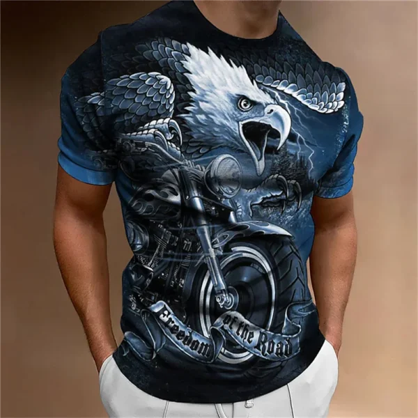 Men's Eagle 3D Printed Vintage T-shirt, Round Neck Short Sleeved T-shirt, Large Street Clothing - Image 5