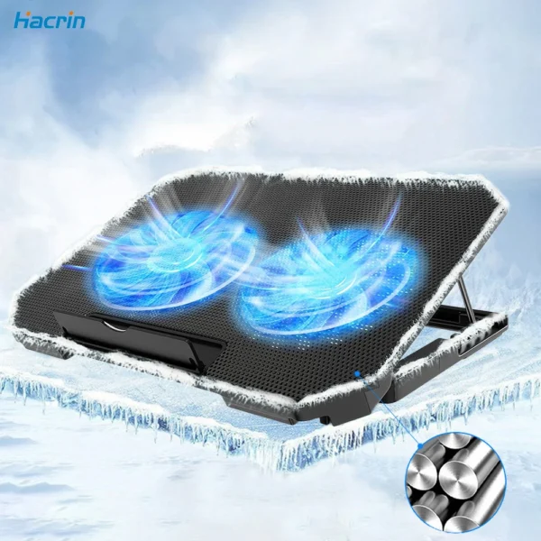 Black laptop cooling pad with two fans.