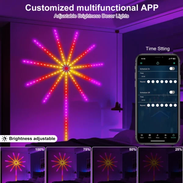 RGBIC Firework Strip Lights LED Bluetooth APP Control Neon Strip USB 5V Changing Smart Lamp Sync Music Bedroom Decor Dream Light - Image 4