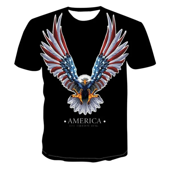 American Flag Gold Eagle 3D New Summer Print Trend Avant-garde Fashion Round Neck Short Sleeve Men's T-shirt Top Street Hip Hop - Image 3